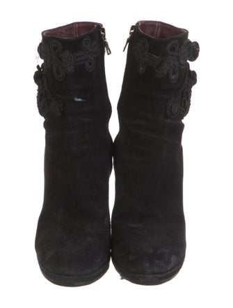 Prada Suede Embroidered Accent Lace-Up Boots