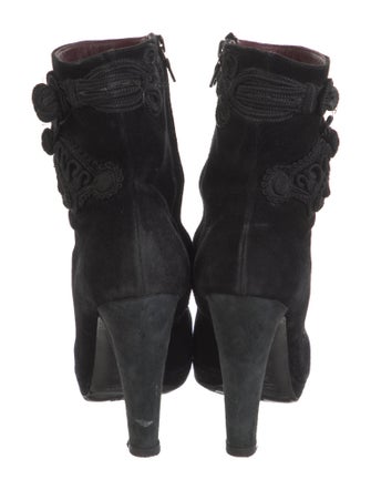 Prada Suede Embroidered Accent Lace-Up Boots