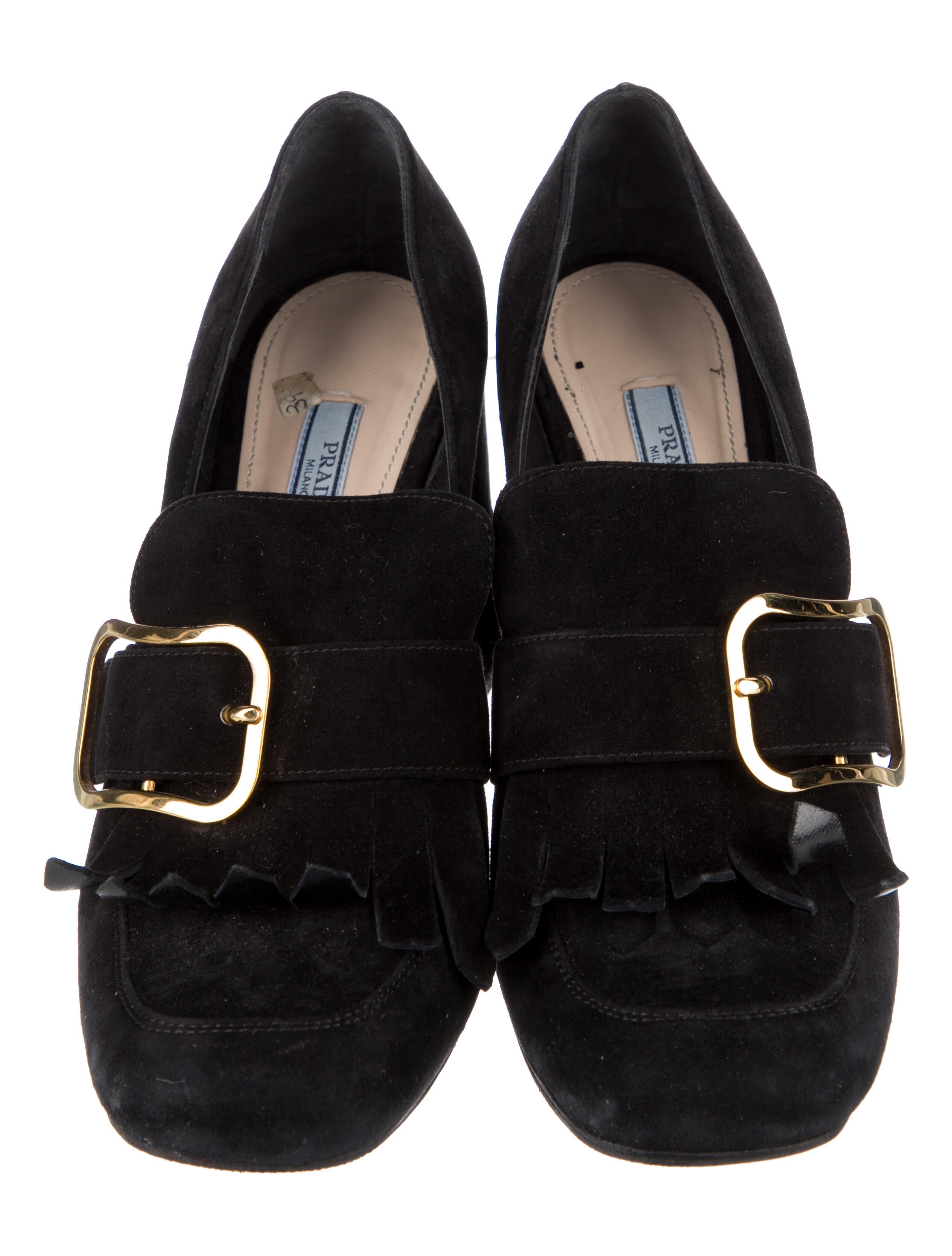 Prada Suede Fringe Trim Accent Pumps