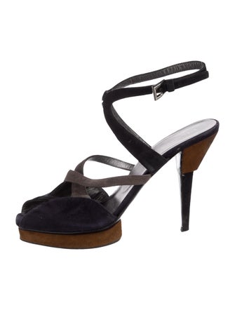 Prada Suede Colorblock Pattern Slingback Sandals