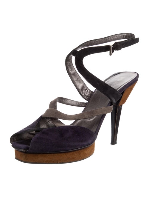 Prada Suede Colorblock Pattern Slingback Sandals