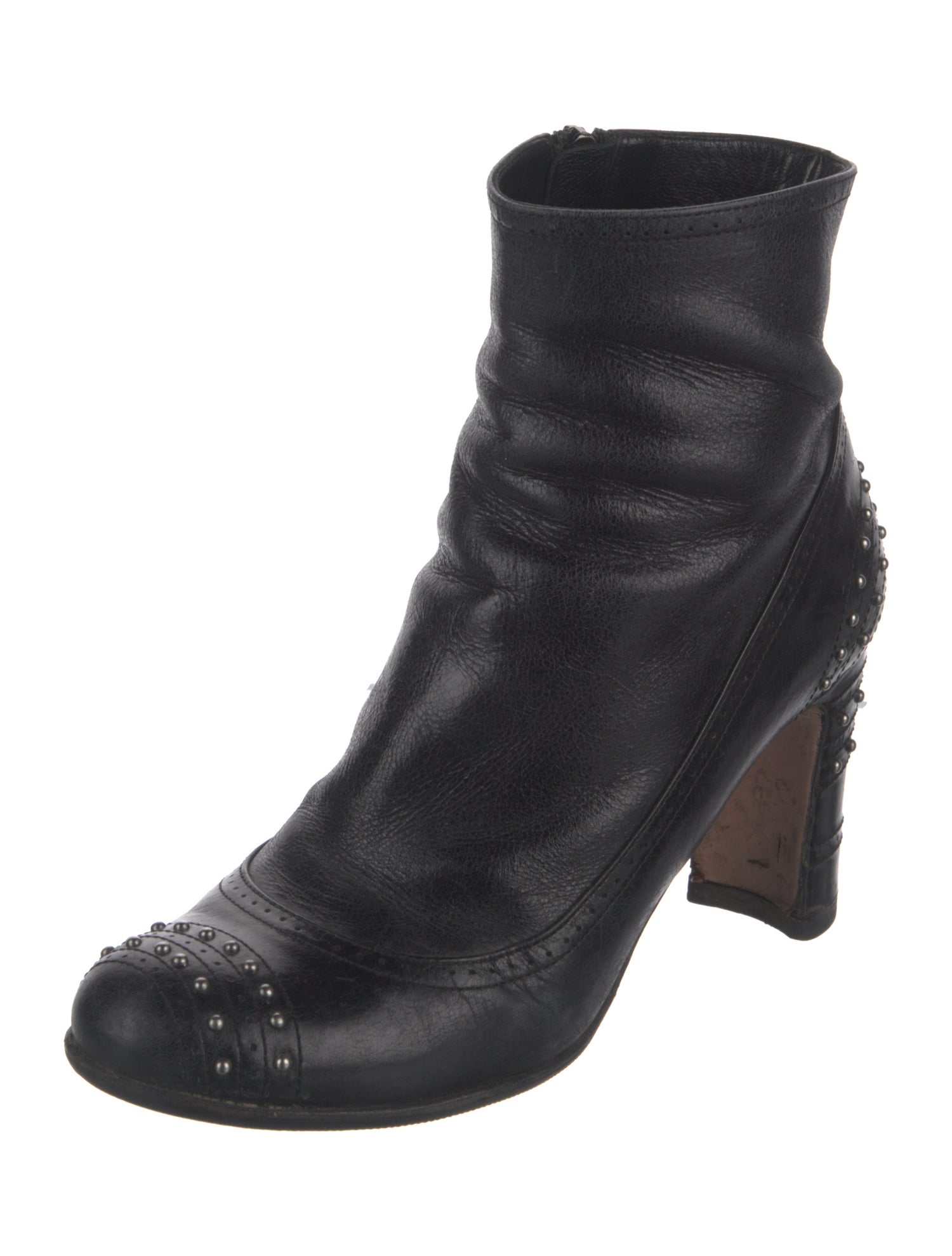 Prada Leather Studded Accents Boots