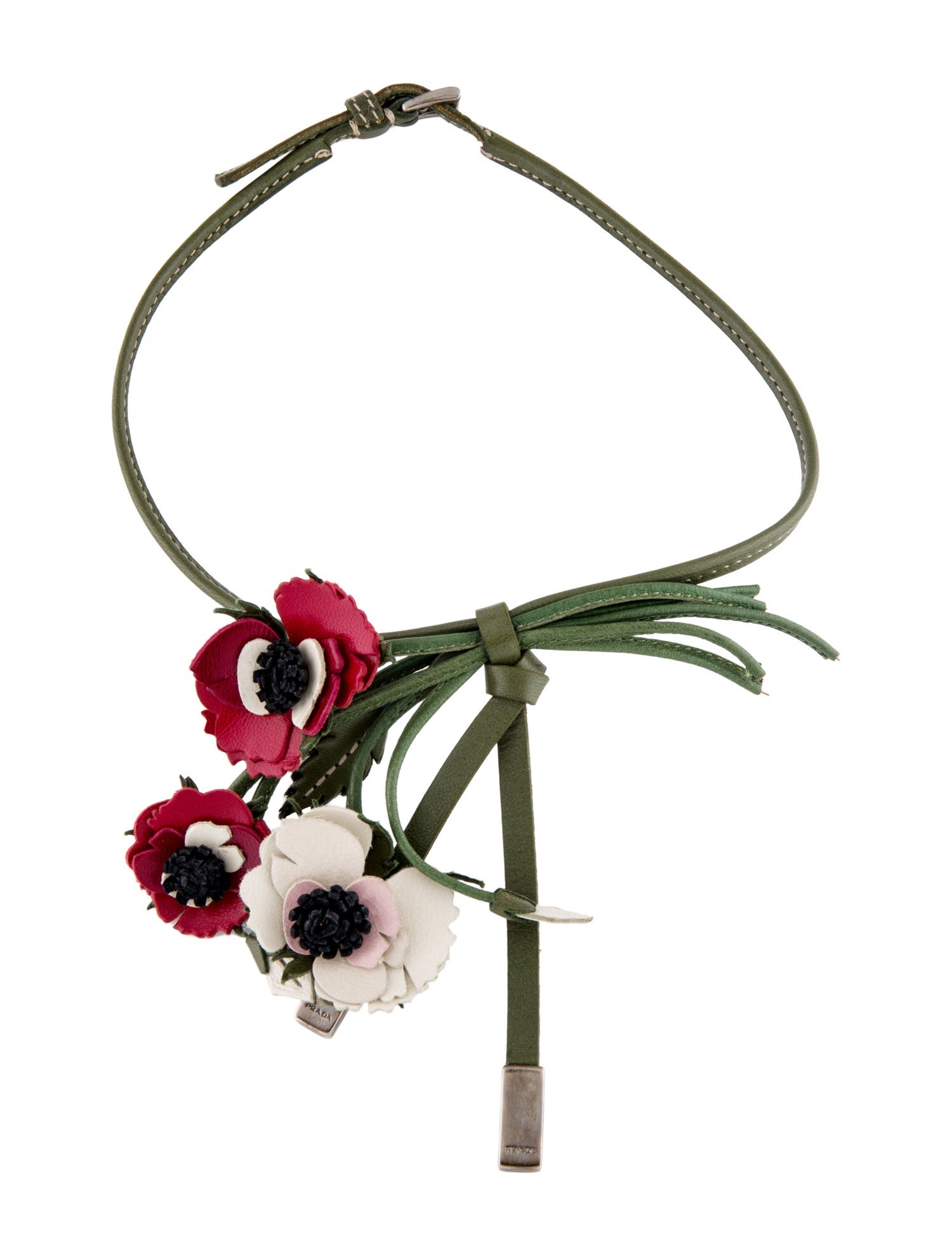 Prada Leather Flower Choker Necklace