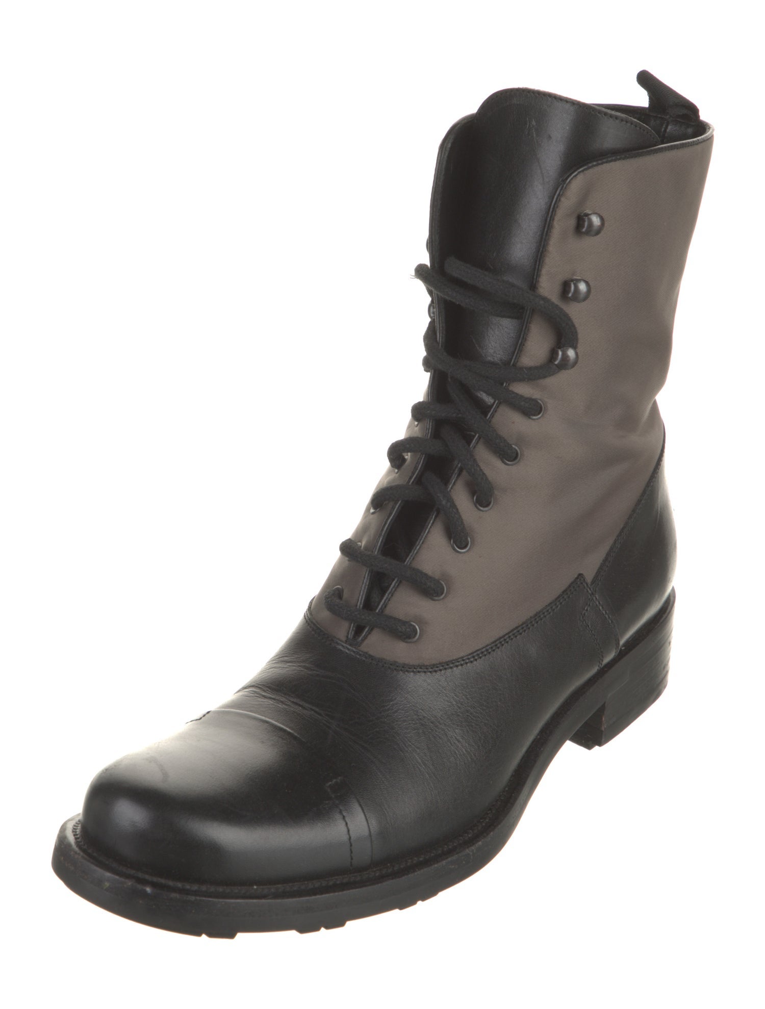 Prada Nylon Colorblock Pattern Combat Boots