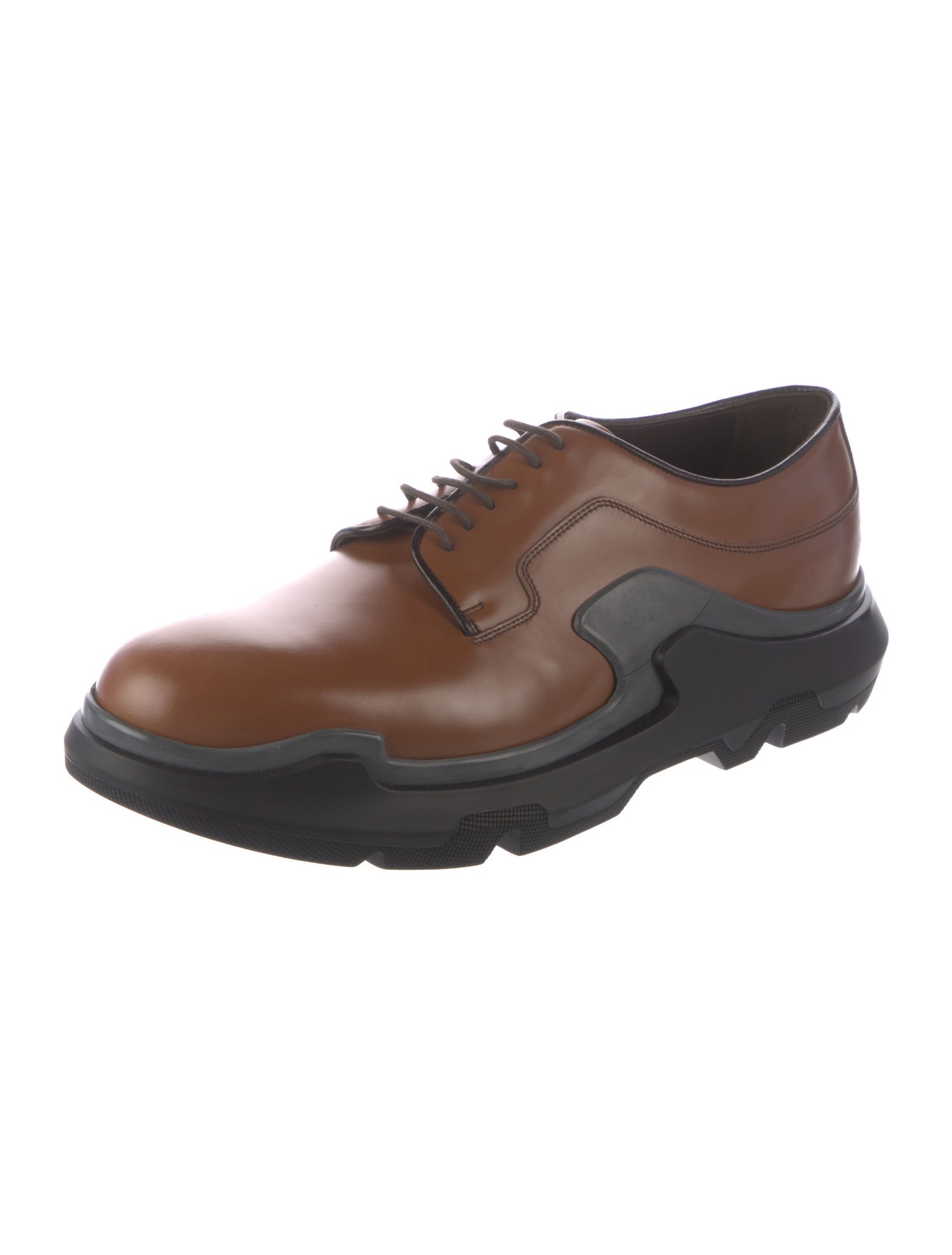 Prada Leather Colorblock Pattern Derby Shoes