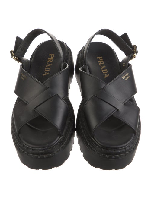 Prada Enameled Metal Triangle Leather Slingback Sandals