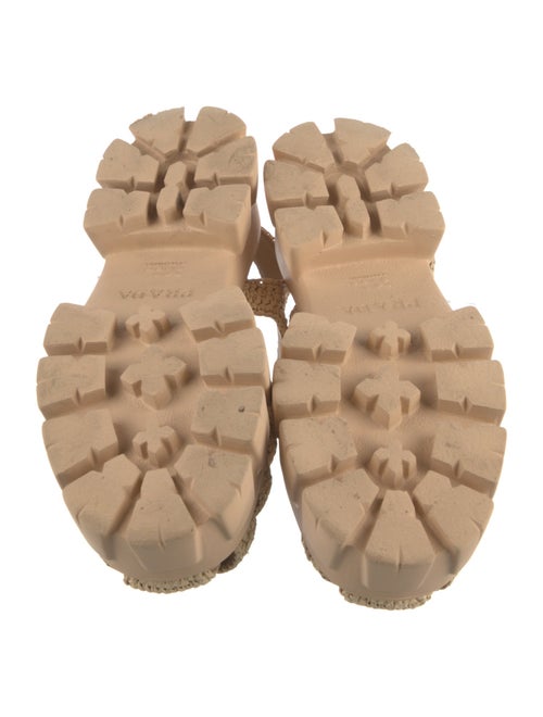 Prada Enameled Metal Triangle Raffia Gladiator Sandals