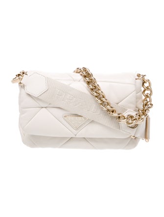 Prada Enameled Metal Triangle White Leather Patchwork System Flap Crossbody Bag