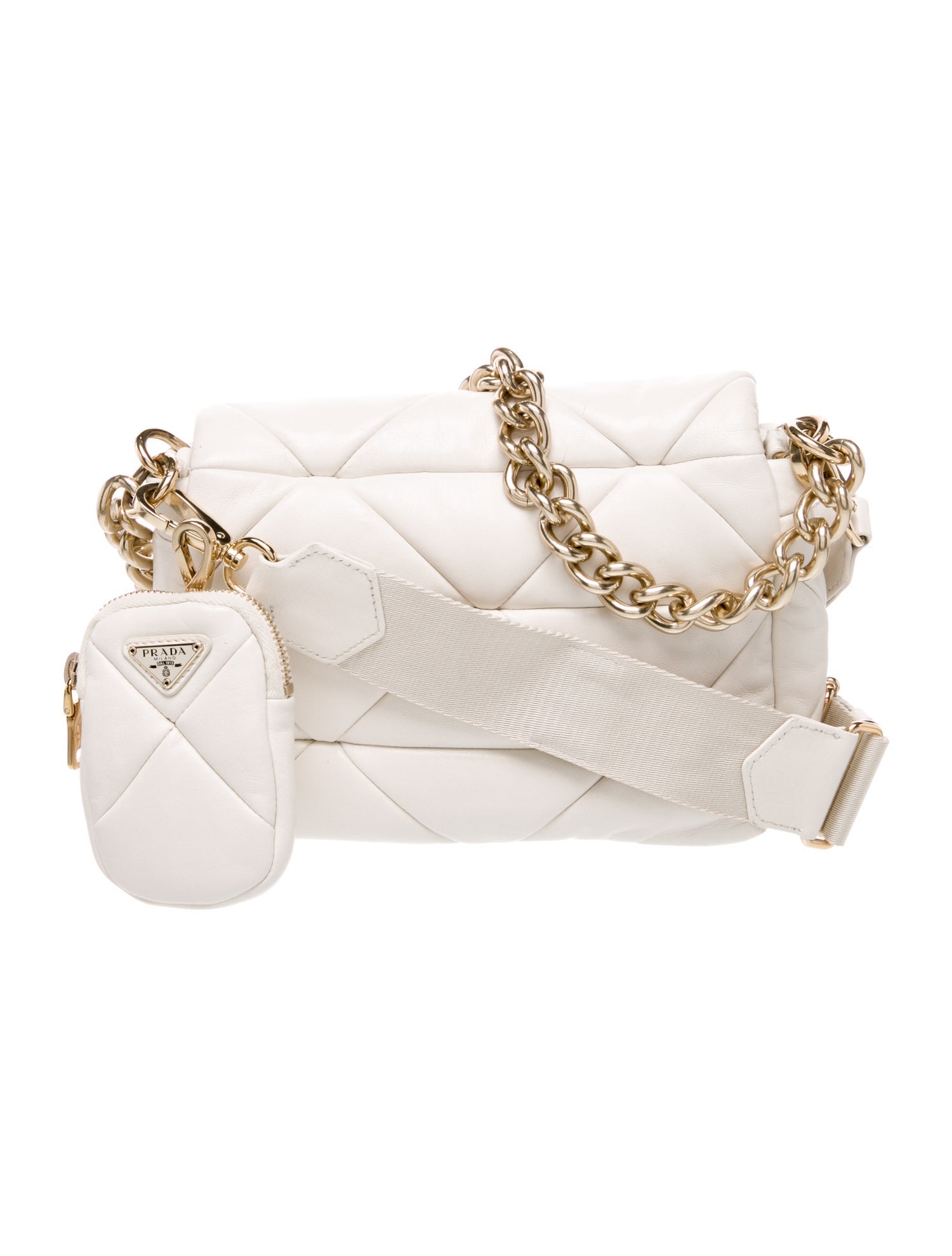 Prada Enameled Metal Triangle White Leather Patchwork System Flap Crossbody Bag