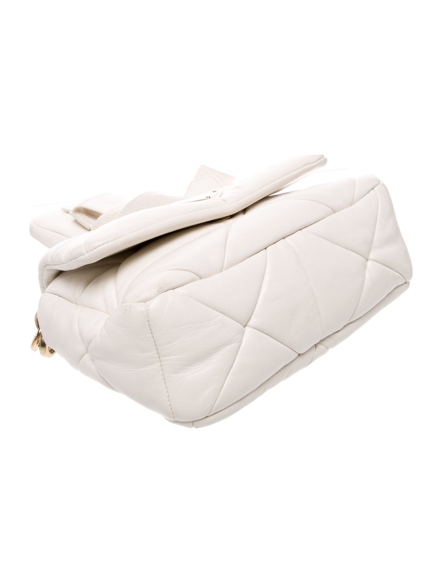 Prada Enameled Metal Triangle White Leather Patchwork System Flap Crossbody Bag