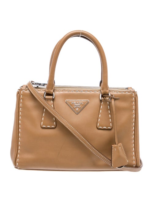 Prada Enameled Metal Triangle Galleria Double Zip Small