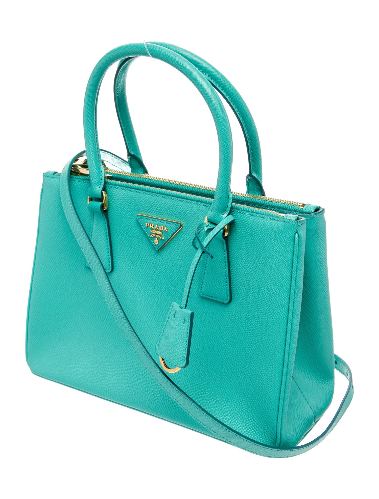 Prada Enameled Metal Triangle Galleria Double Zip Small