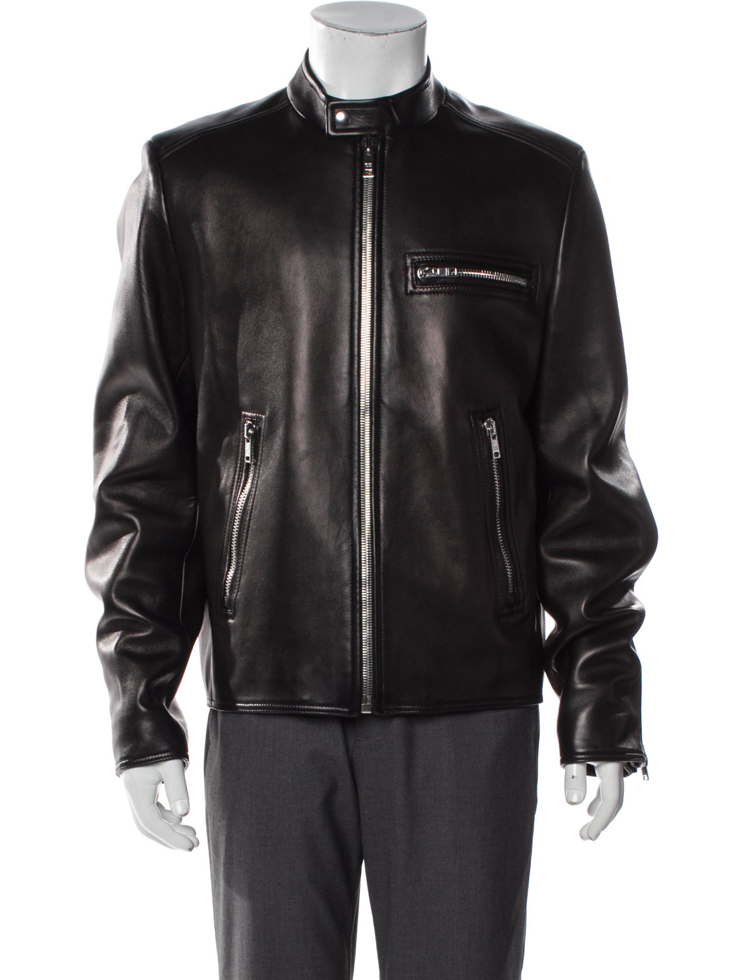 Prada 2019 Enameled Metal Triangle Moto Jacket