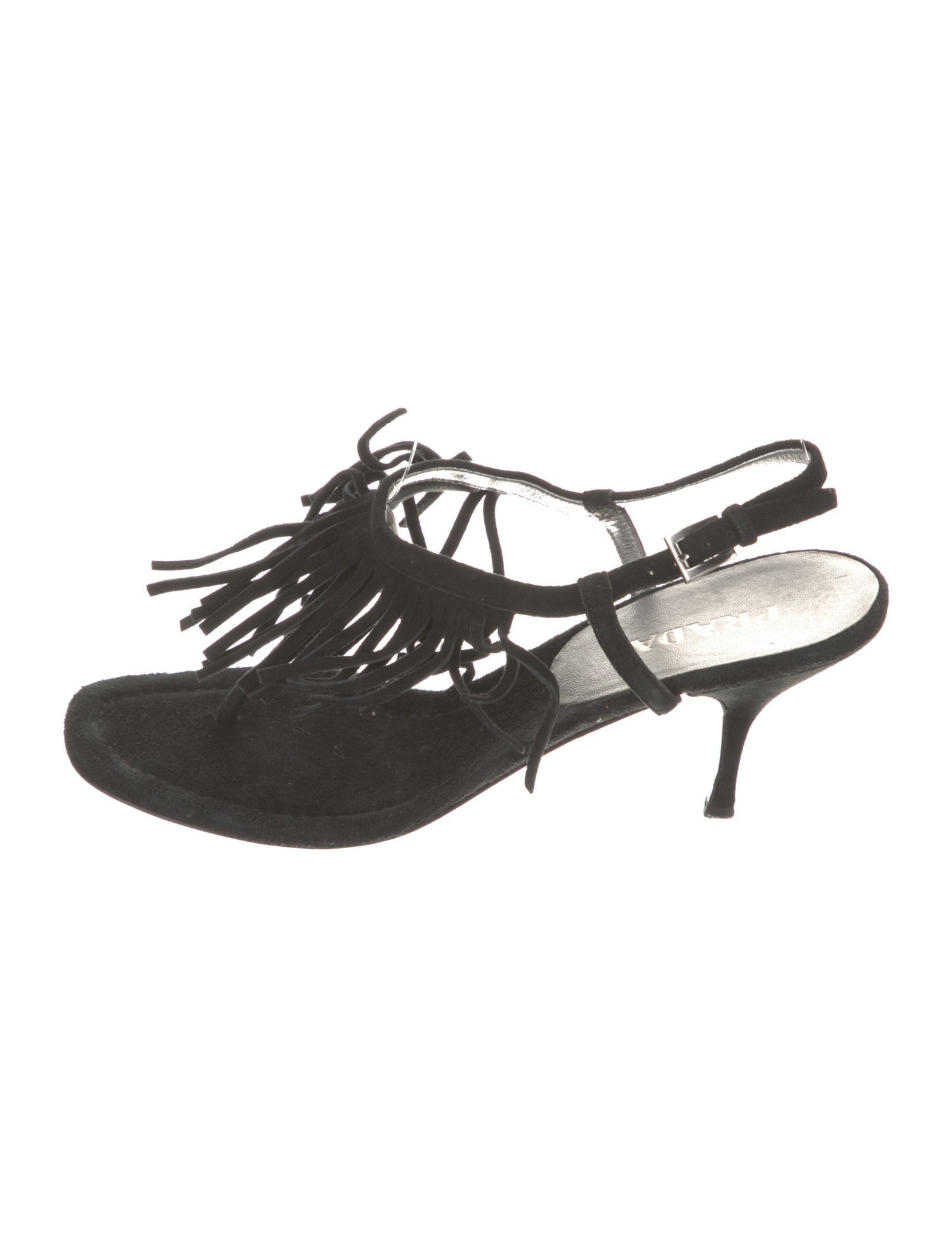 Prada Suede Fringe Trim Accent Slingback Sandals
