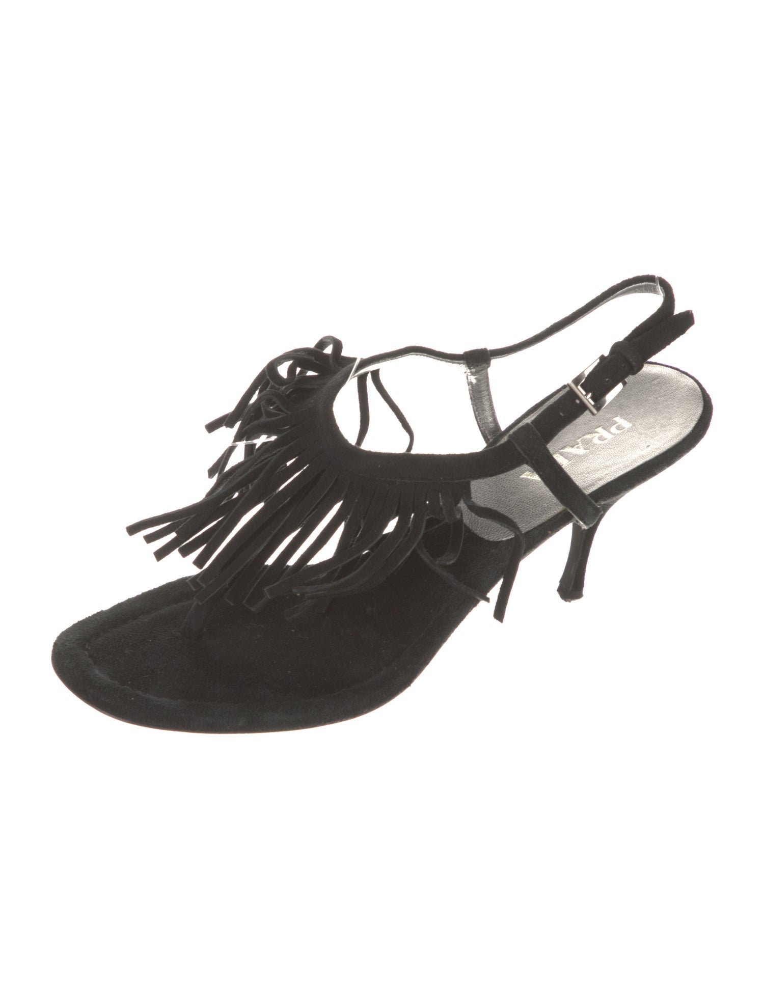 Prada Suede Fringe Trim Accent Slingback Sandals