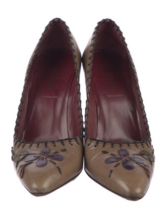Prada Leather Graphic Print Pumps