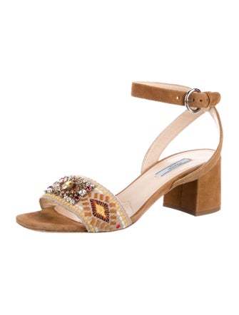 Prada Suede Crystal Embellishments Sandals