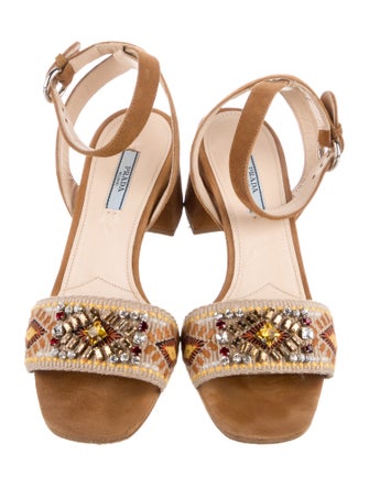 Prada Suede Crystal Embellishments Sandals