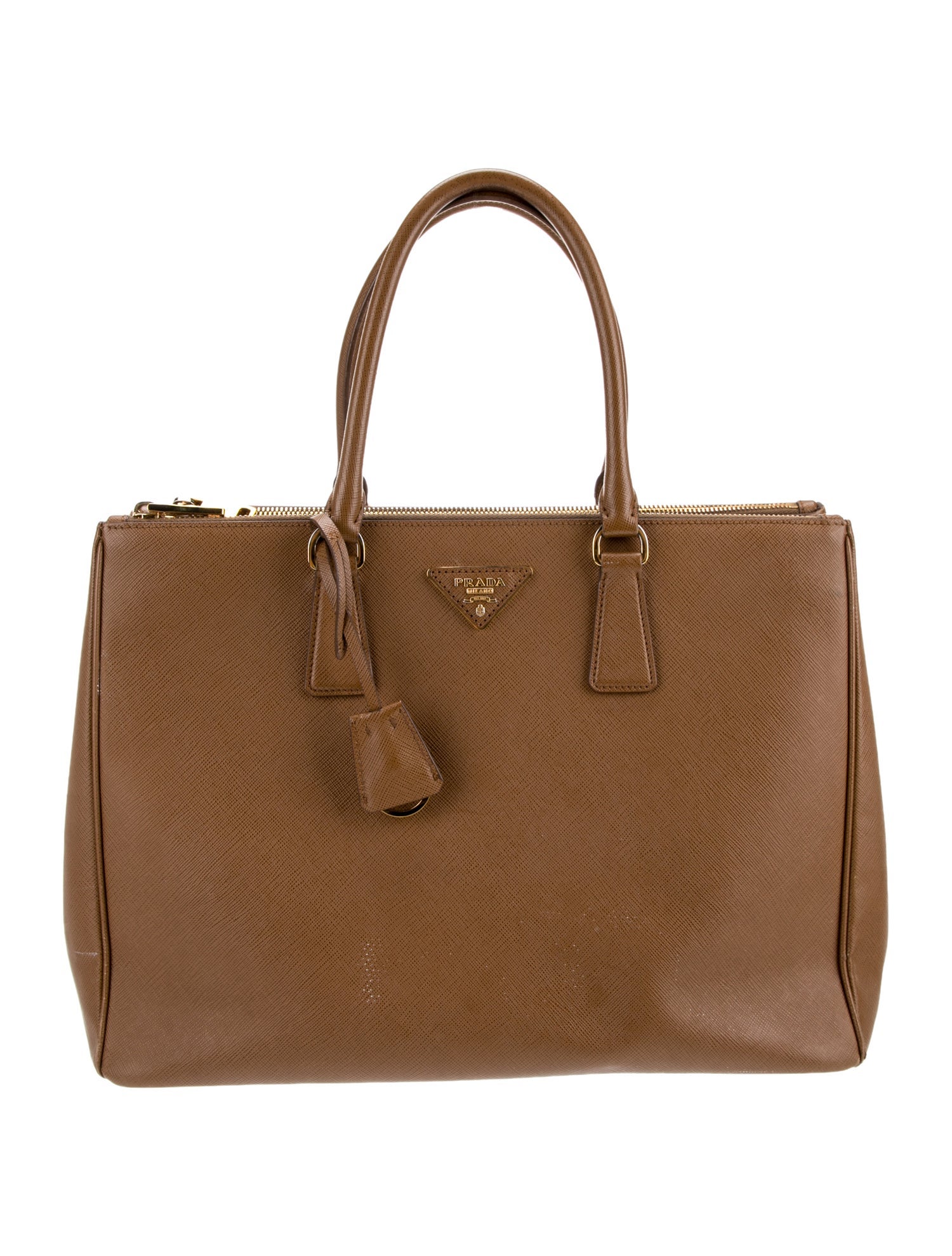 Prada Saffiano Leather Brown Saffiano Lux Leather Large Double Zip Tote Large