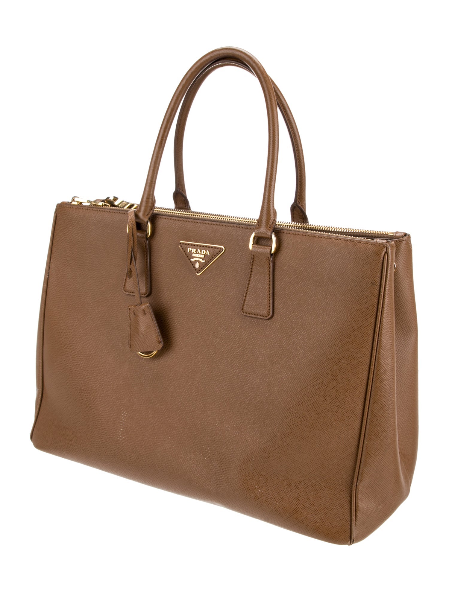 Prada Saffiano Leather Brown Saffiano Lux Leather Large Double Zip Tote Large