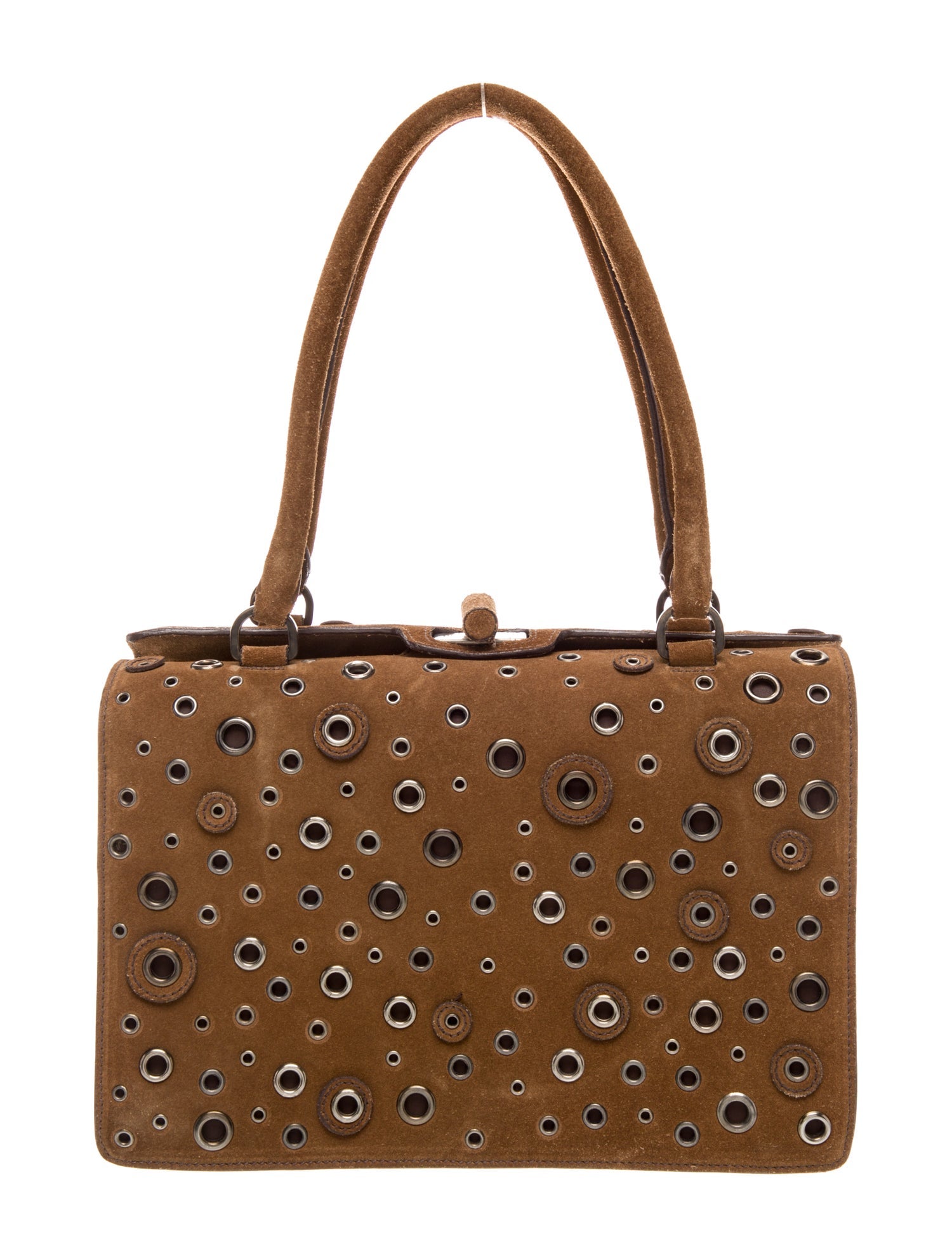 Prada Enameled Metal Triangle Grommet Frame Bag