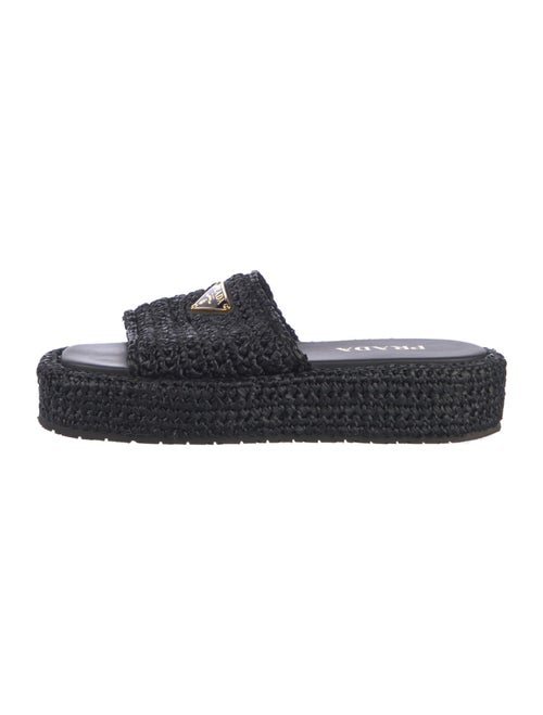 Prada Enameled Metal Triangle Raffia Espadrilles