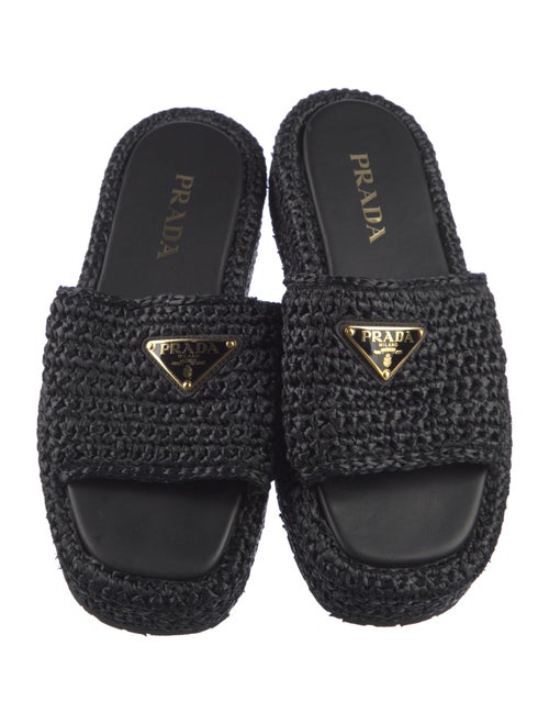 Prada Enameled Metal Triangle Raffia Espadrilles