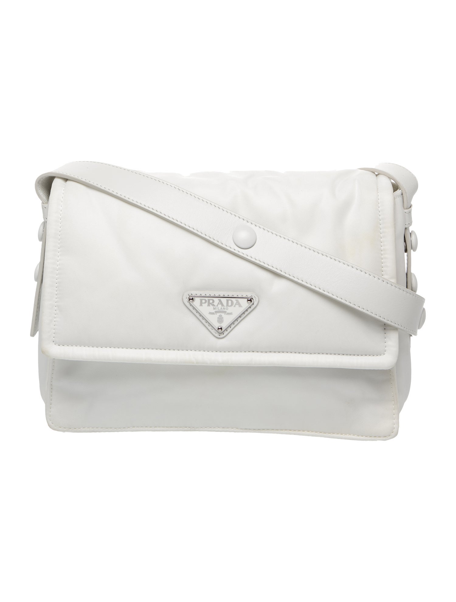 Prada Enameled Metal Triangle Padded Traveller Small