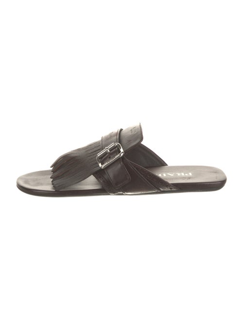 Prada Leather Fringe Trim Accent Slides