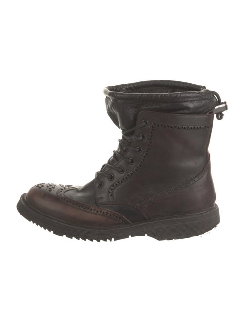 Prada Leather Lasercut Accents Combat Boots