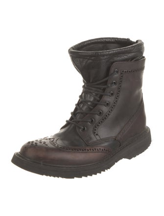 Prada Leather Lasercut Accents Combat Boots