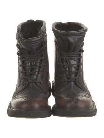 Prada Leather Lasercut Accents Combat Boots