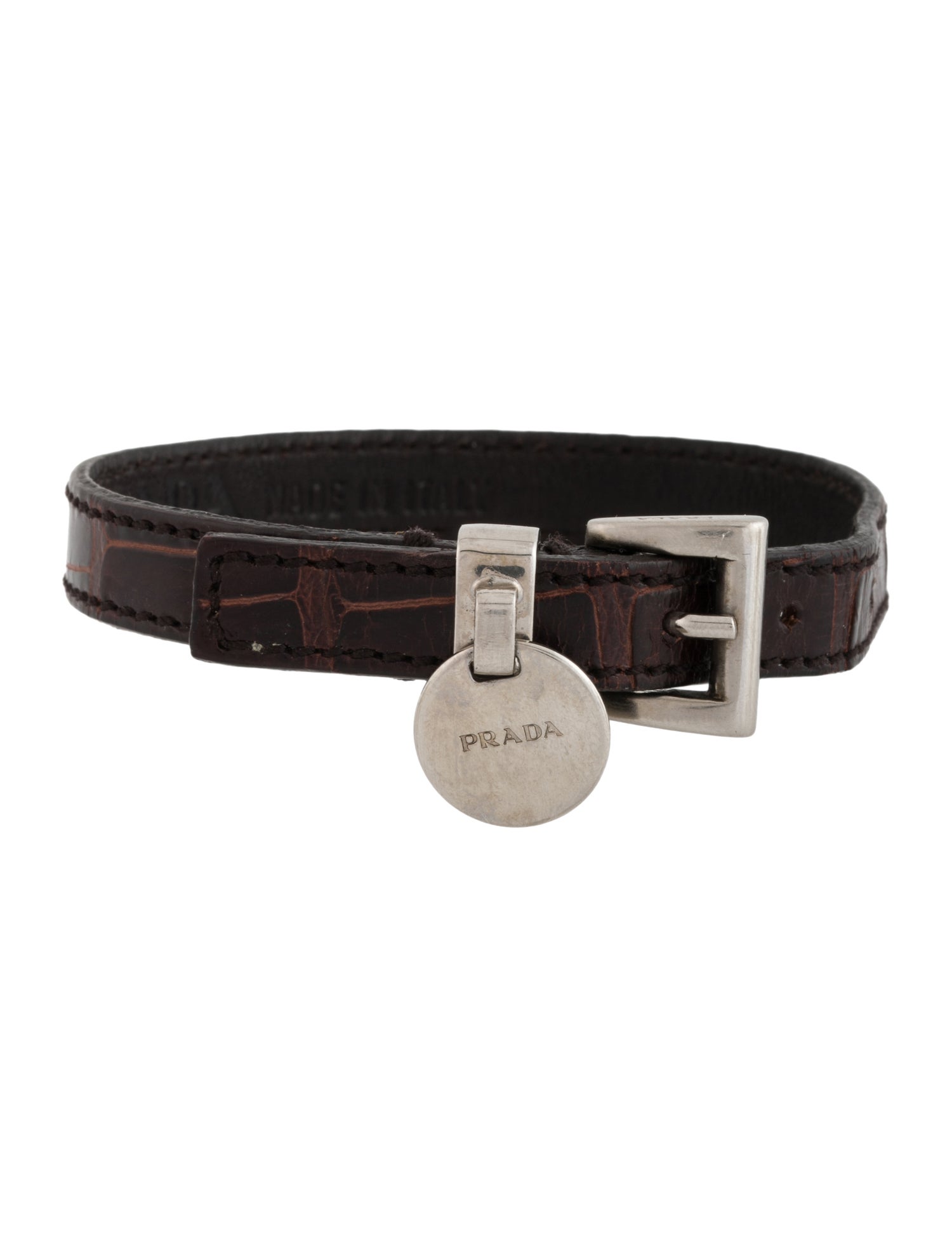 Prada Embossed Leather Logo Charm Wrap Bracelet