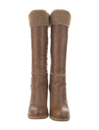 Prada Leather Fur Trim Sock Boots