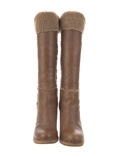 Prada Leather Fur Trim Sock Boots