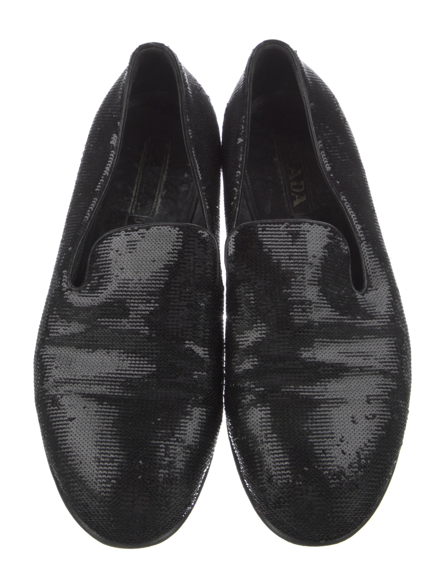 Prada Sequins Leather Trim Embellishment Loafers
