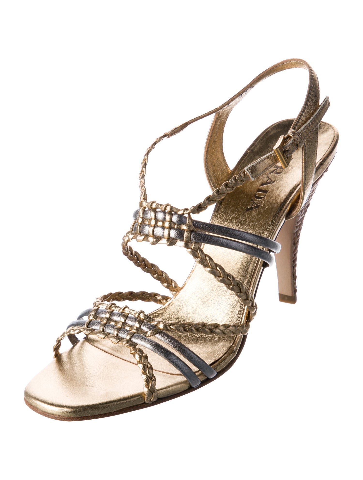 Prada Leather Braided Accents Slingback Sandals