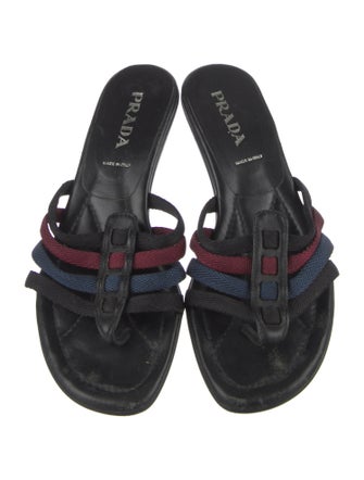 Prada Colorblock Pattern Leather Trim Embellishment Flip Flops