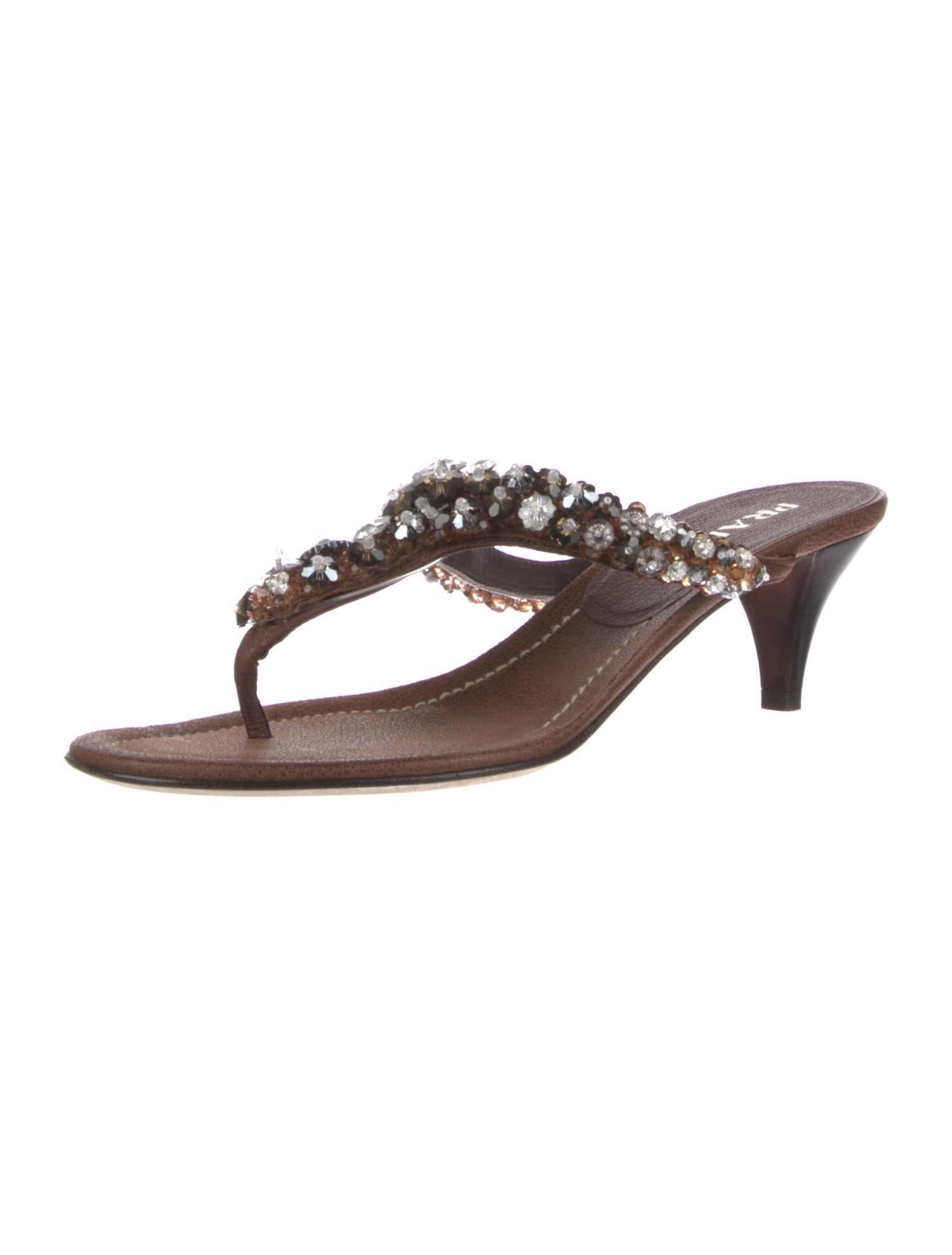 Prada Leather Crystal Embellishments Flip Flops