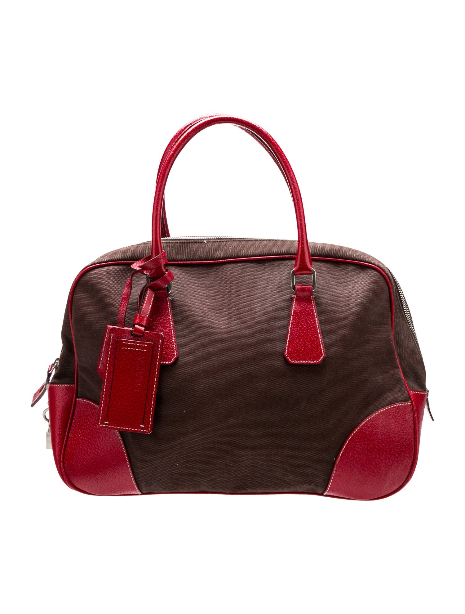 Prada Enameled Metal Triangle Top Handle Bag