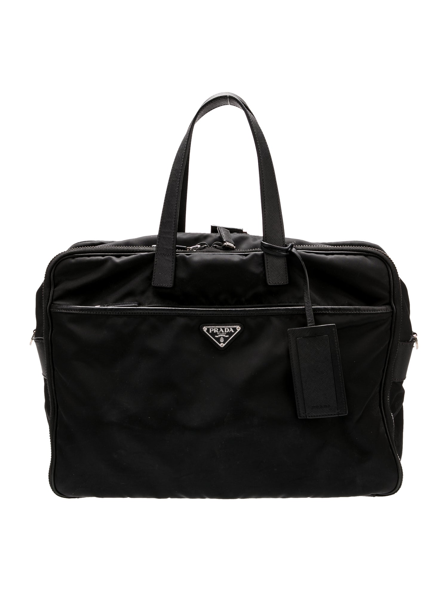 Prada Enameled Metal Triangle Weekender Bag