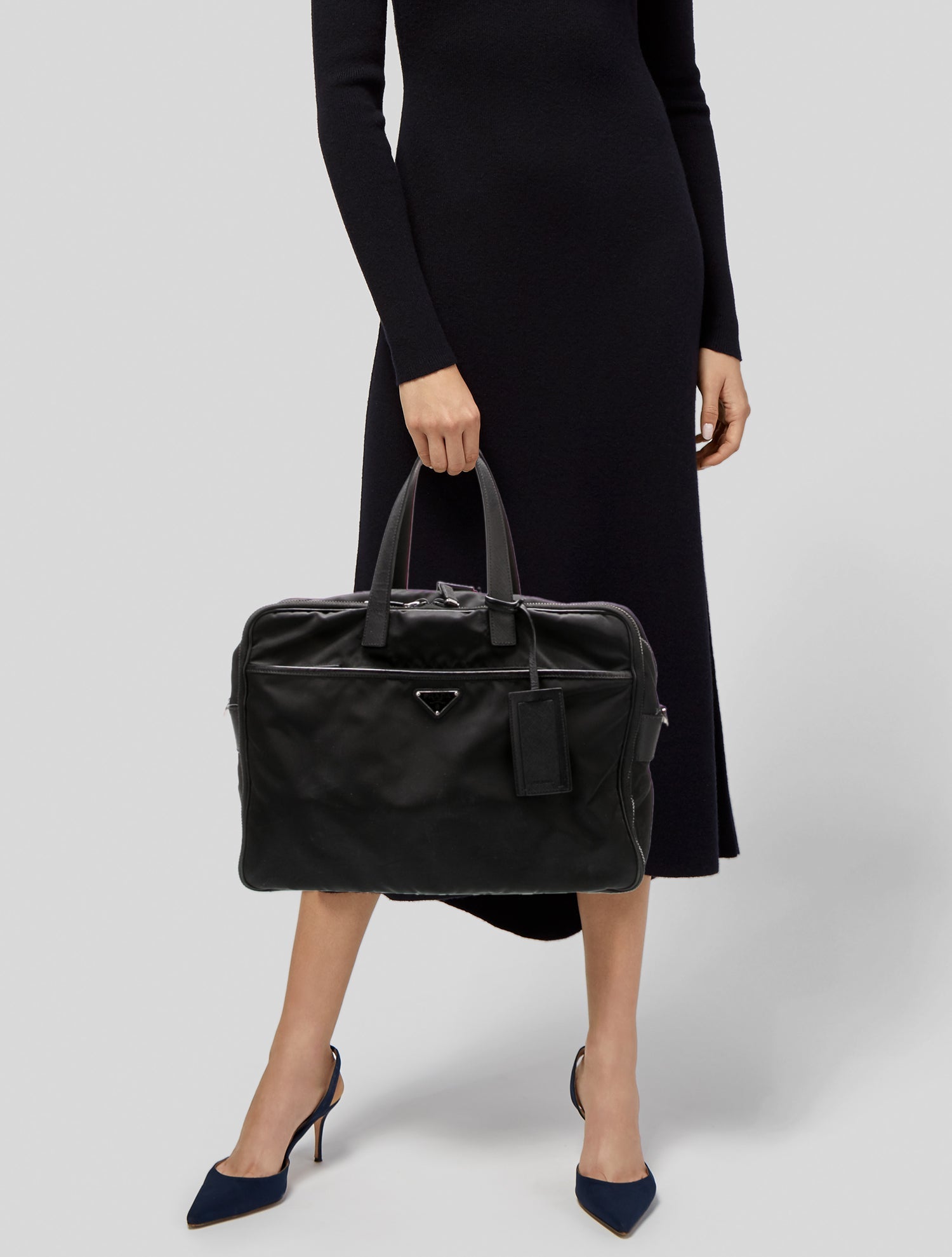 Prada Enameled Metal Triangle Weekender Bag