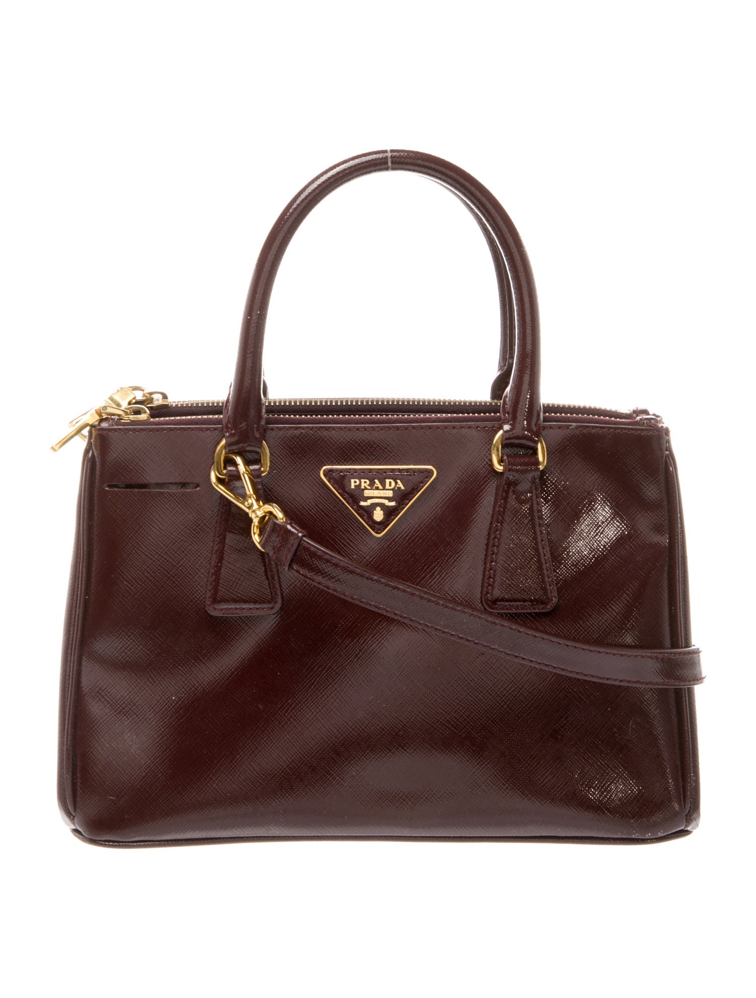 Prada Enameled Metal Triangle Galleria Double Zip Small