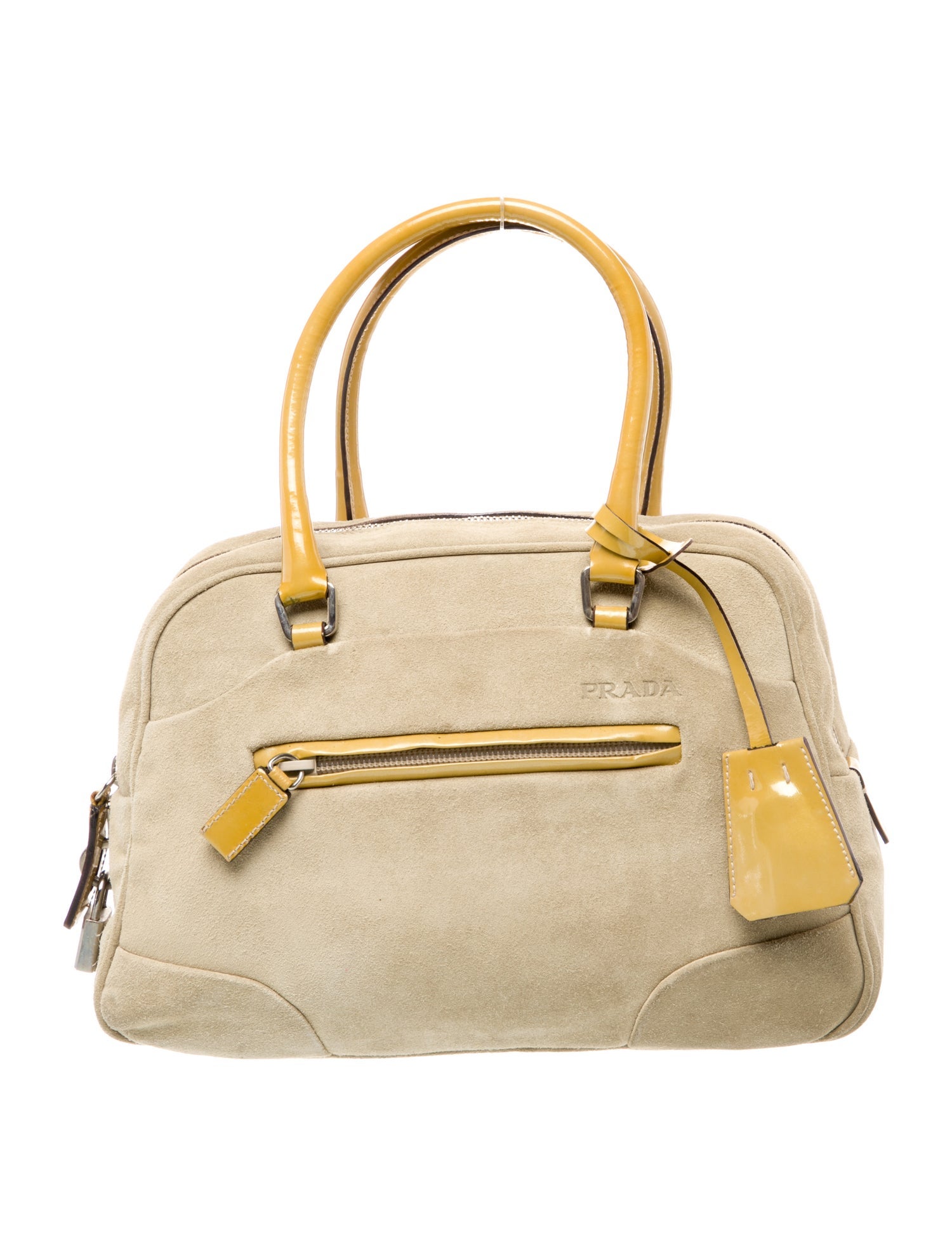 Prada Enameled Metal Triangle Top Handle Bag