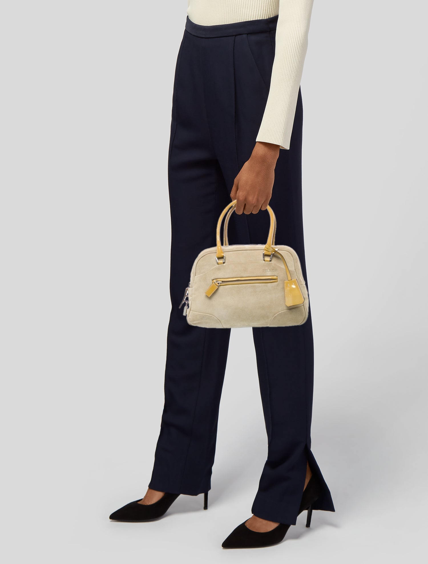 Prada Enameled Metal Triangle Top Handle Bag