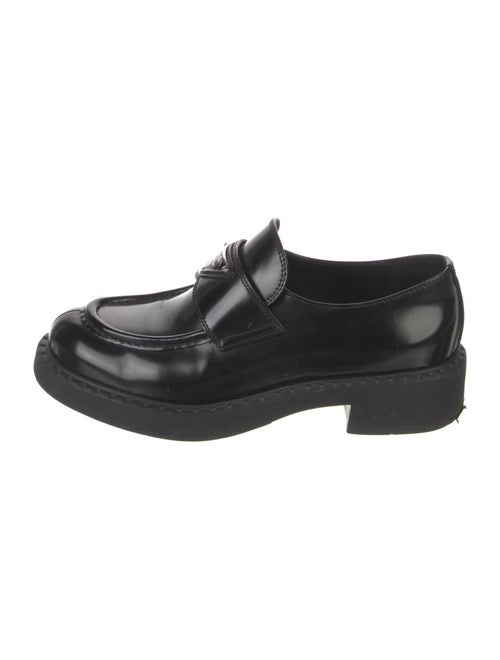Prada Enameled Metal Triangle Leather Loafers