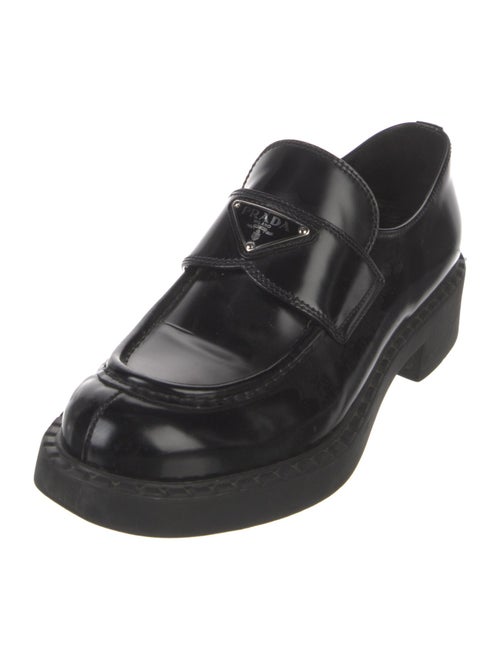 Prada Enameled Metal Triangle Leather Loafers
