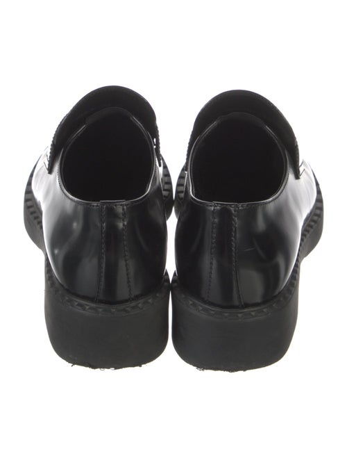 Prada Enameled Metal Triangle Leather Loafers