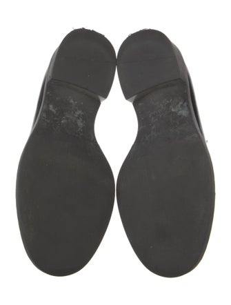 Prada Enameled Metal Triangle Leather Loafers