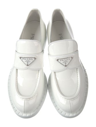 Prada Enameled Metal Triangle Patent Leather Oxfords